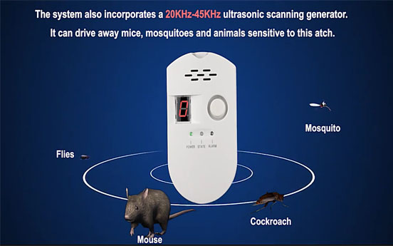 Gas lan ultrasonik rodent lan nyamuk weker terpadu kanggo nglindhungi omah